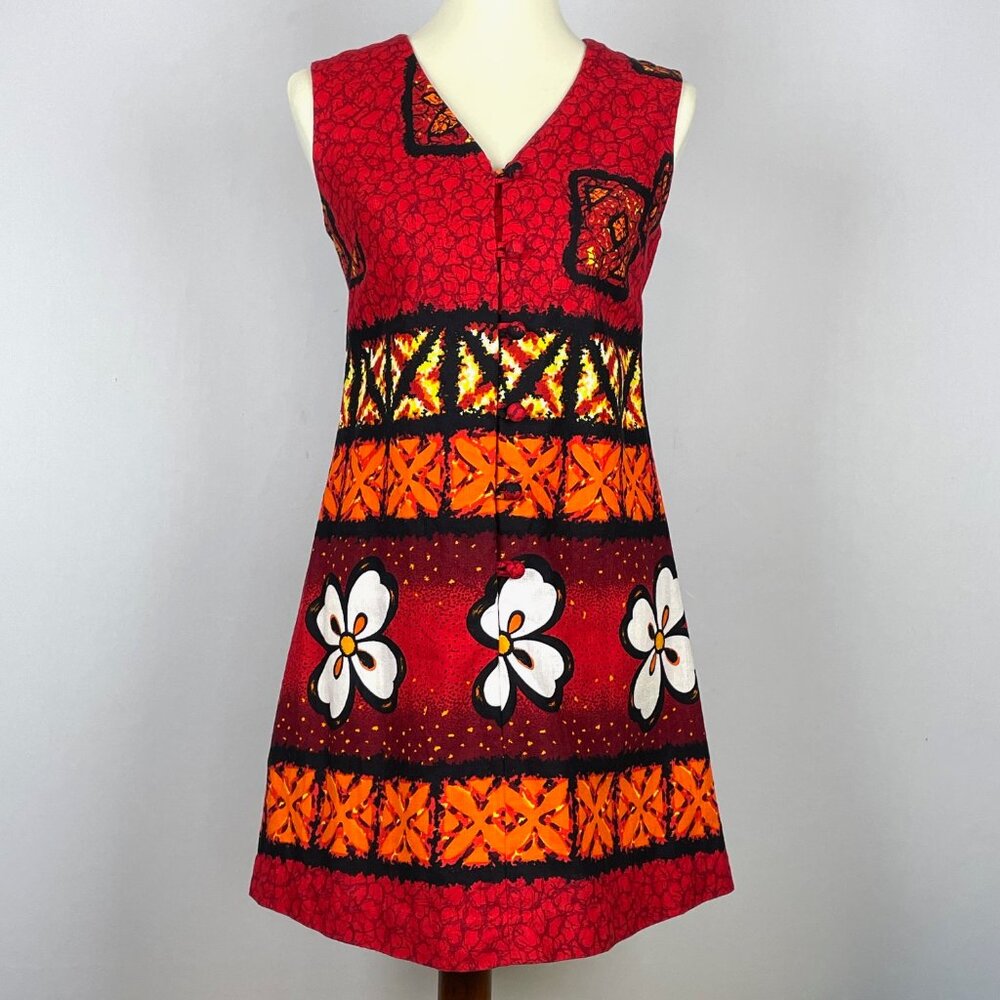 Vtg 60s 70s Penney's Hawaii Mini Dress Sz S/M Aloha Luau Floral Lounge Hippy Mod